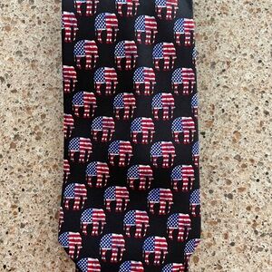 Elephant Red/White/Blue American Flag Hand Made All Silk Tie
